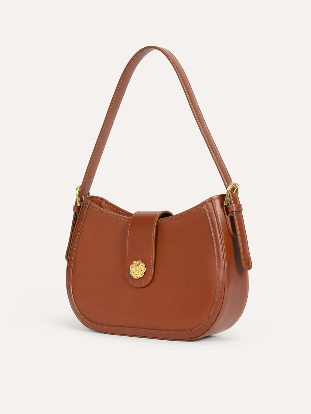 Glazed Glossy Leather Flap Saddle Shoulder Bag