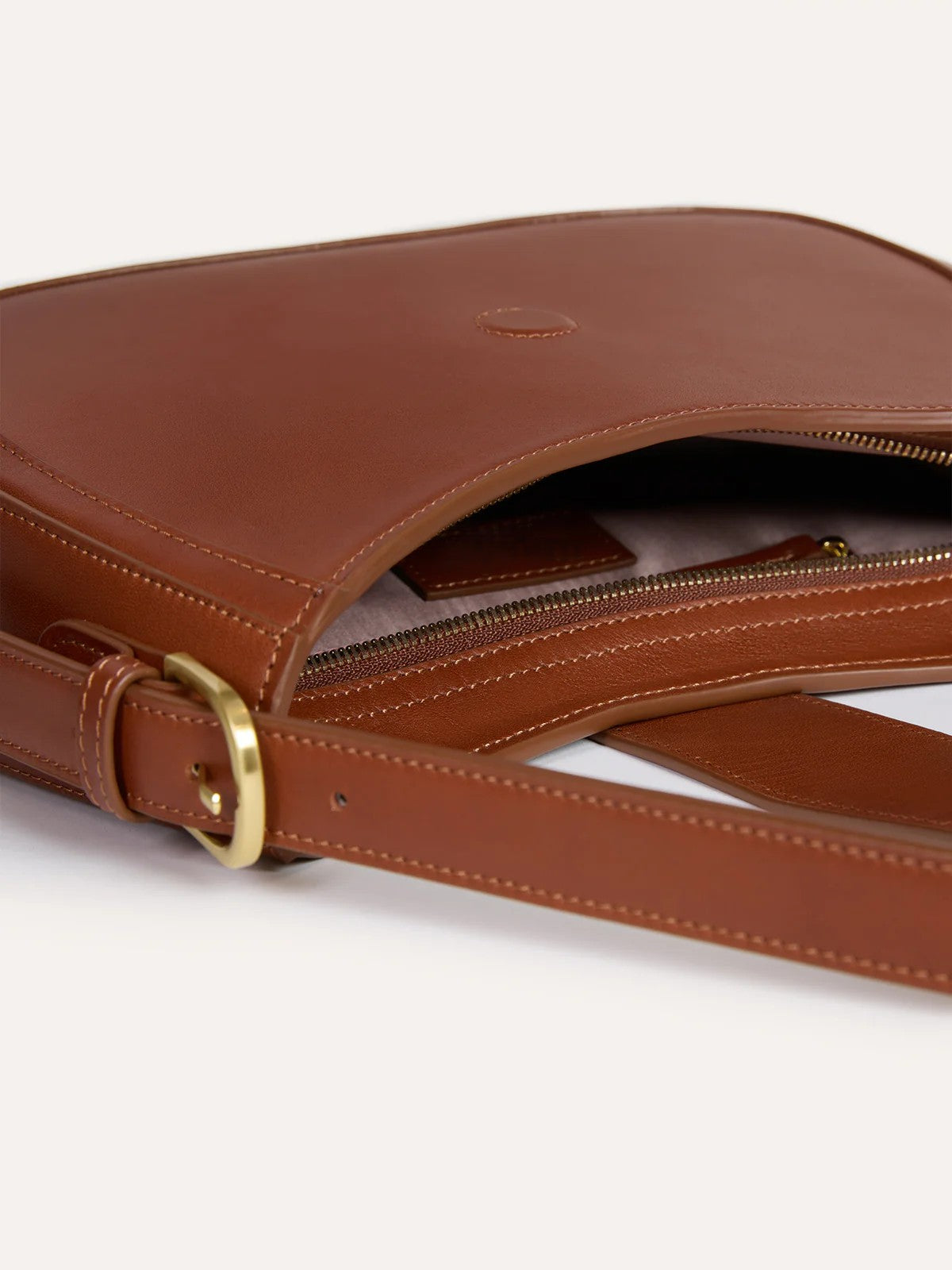 Glazed Glossy Leather Flap Saddle Shoulder Bag