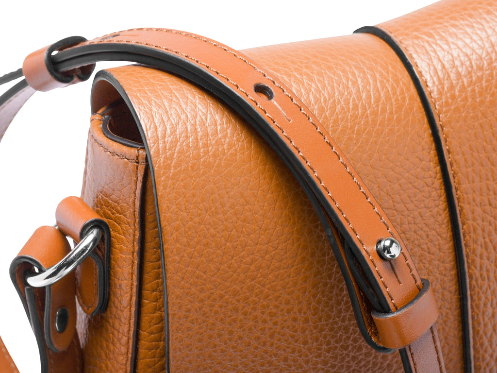Mixed Pebble & Smooth Full Grain Leather Magnetic Flap Saddle Bag