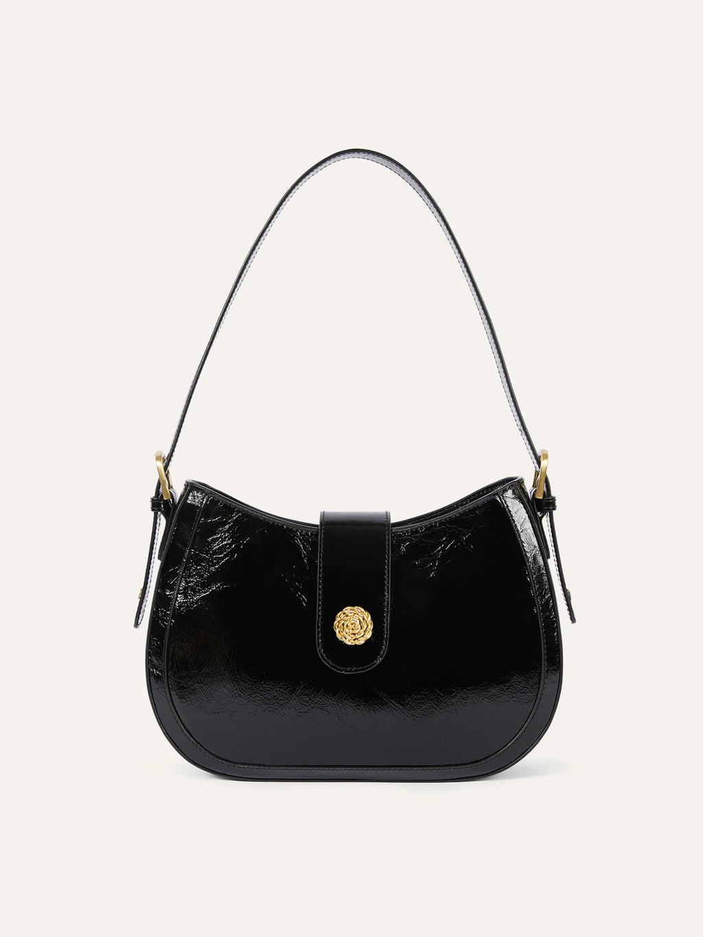 Glazed Glossy Leather Flap Saddle Shoulder Bag