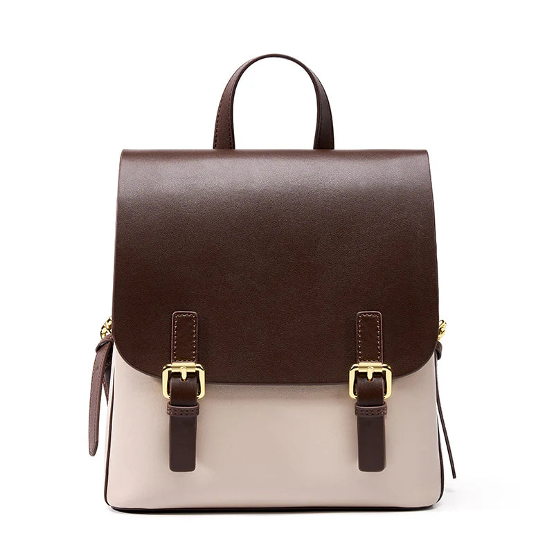 Soft Structured Flap Genuine Cow Leather Backpack