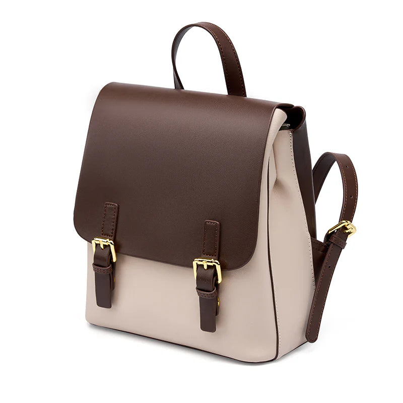 Soft Structured Flap Genuine Cow Leather Backpack