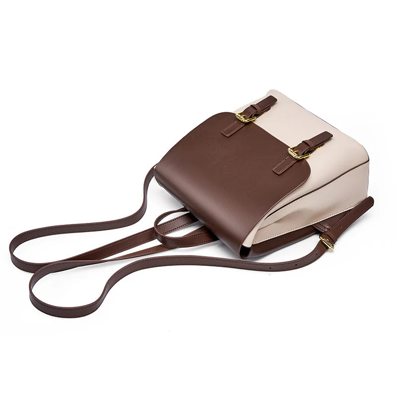 Soft Structured Flap Genuine Cow Leather Backpack