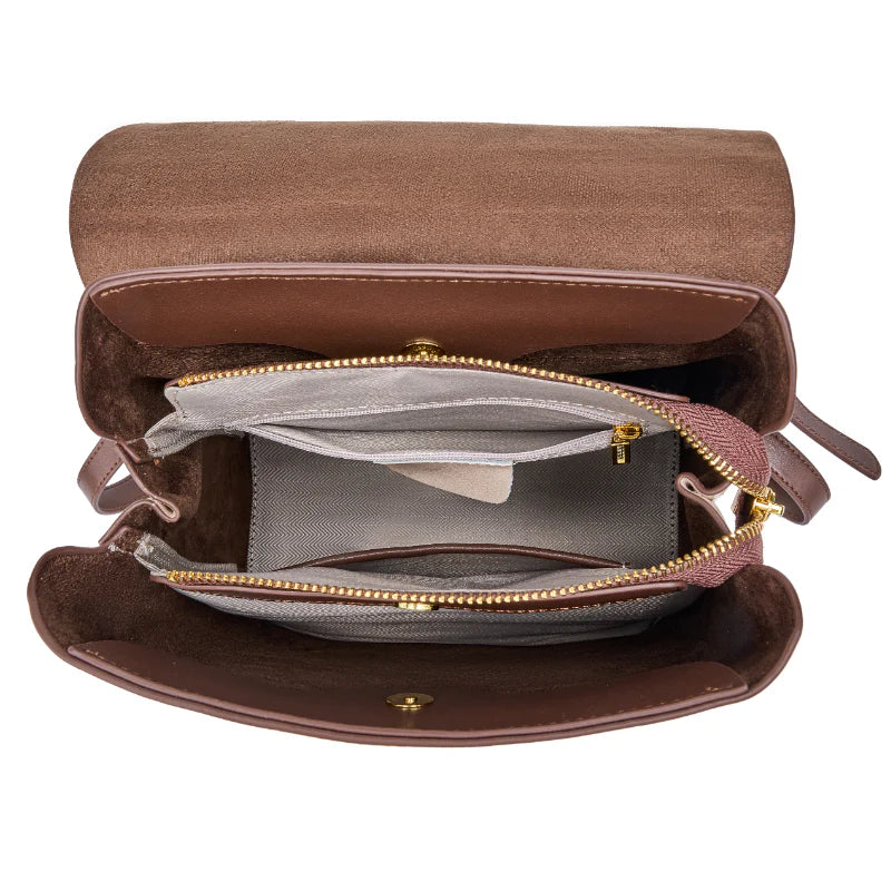 Soft Structured Flap Genuine Cow Leather Backpack